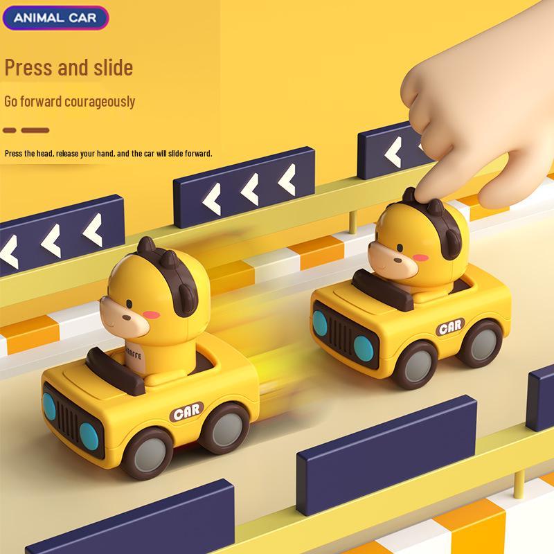Douyin Style Cute Animal Toy Car - Durable, Press-Powered, Sliding Design for Parent-Child Interaction - Cartoon Gift for Boys & Girls