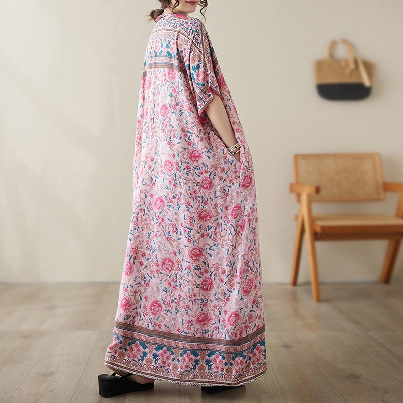 DIMANAF Women 2024 Plus Size Spring Summer Oversize Style Dress Beach Elegant Floral Long Dress Oversize Basic Loose Dress Plus Size 9032