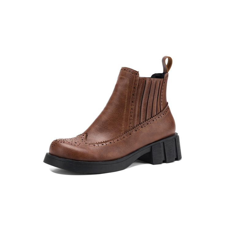 Women's shoes European and American large-size women's boots round head low-heeled Martin boots leather boots versatile soft-soled low boots