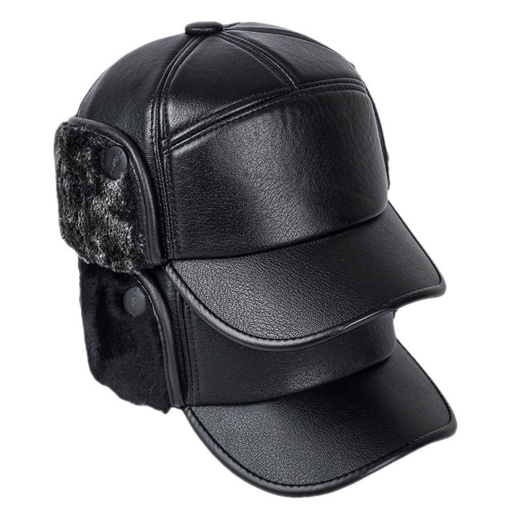 Cap Outdoors Plush Pilot Caps Winter Warm Ear Muff Hats PU Leather Beanies Hats Earflaps Caps