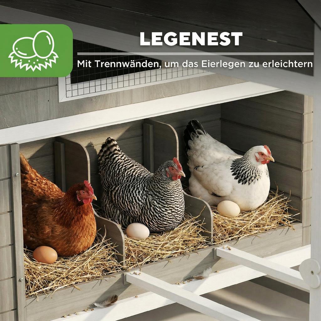 Pollaio in Legno con Recinto Nido Tegole in Asfalto Vassoio Estraibile per 4-6 Galline 347x160x150 cm Grigio Scuro