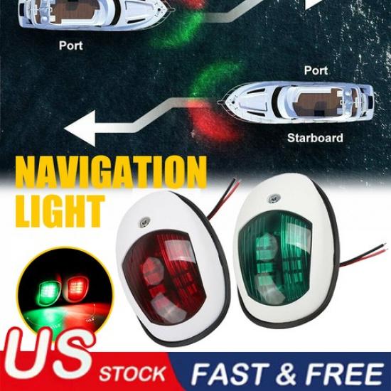 Pair Red & Green 8 LED Navigation Lights Marine Bow Light Lamp for Boat Pontoon