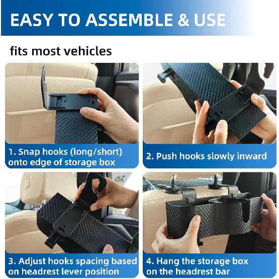 3-In-1 Car Headrest Backseat Organizer With 3.7" Backseat Cup Holder For Car, Seat Back Organizer With Hooks