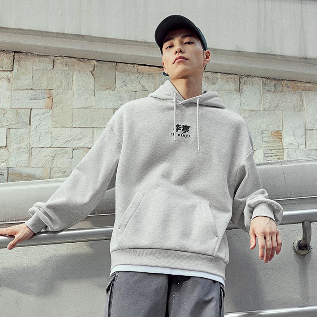 Li Ning Sports Lifestyle Series American Retro Printed Fleece Warm Pullover Long Sleeve Hoodie Early Autumn Sweatshirt Unisex sweatshirt AWDU923-2