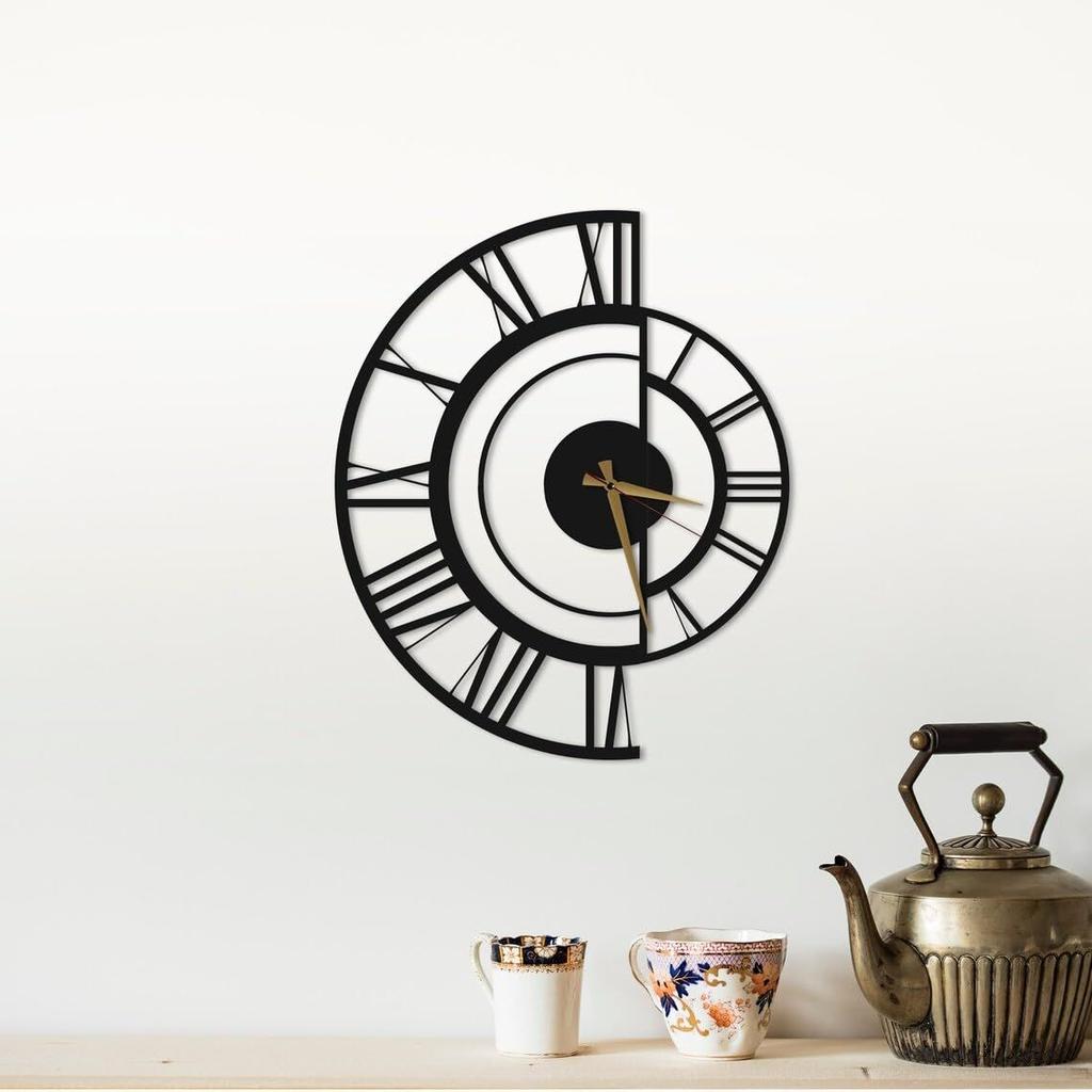 Large World Map Wall Clock, Metal Minimalist Modern Clock, Round Silent Non-Ticking Battery Operated Wall Clocks for Living Room/Home