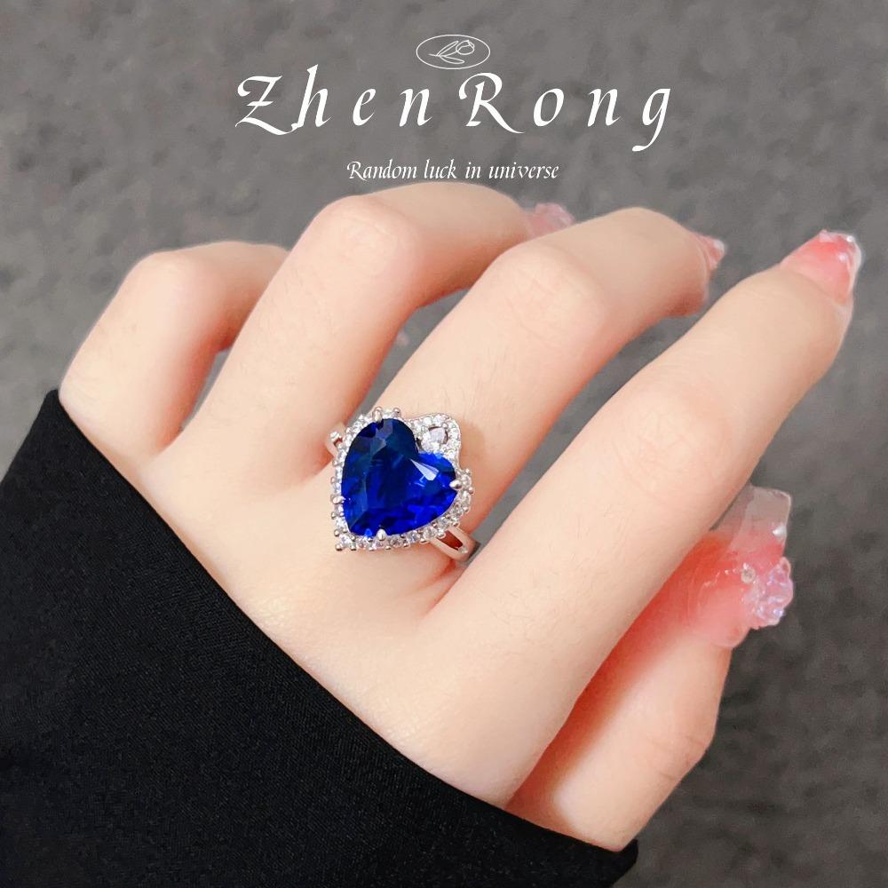 

Luxury Royal Blue Heart Jewelry Set for Women Zircon Necklace Earrings and Ring Gift