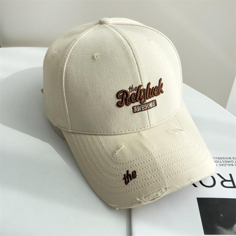 Korean Style Letter Embroidery Wash Ripped Soft Top Baseball Cap for Men and Women High-quality American Baseball Cap Showing Small Face