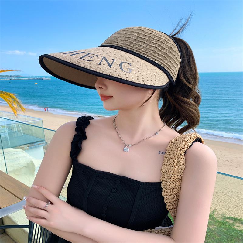 

Новая женская шляпа от солнца без верха в корейском стиле - Широкие поля, Складная, Защита от УФ-лучей, Принт с буквами Adjustable (54-56cm)