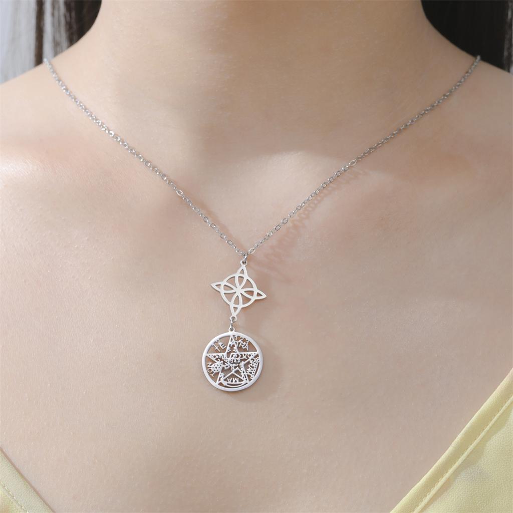 Wicca Witch Knot Necklace Stainless Steel Pentacle Tetragrammaton God Name Seal Pendant Chain Solomon Amulet Jewelry