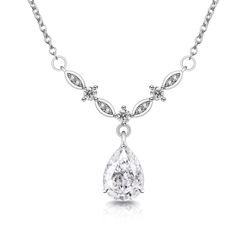 925 Sterling Silver Fashion Light Luxury Ice Flower Cut Crystal Zircon Queen Water Drop Pendant Necklace Birthday Party Gift белый
