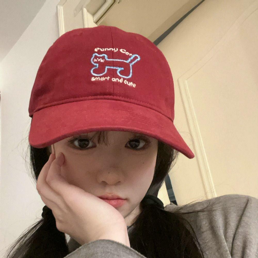 Korean Style Sunscreen Baseball Cap Adjustable Cotton Peaked Hat Cat Embroidered Cap  Unisex