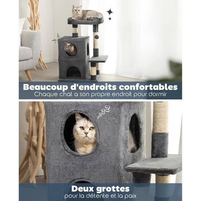 Arbre à chat - lionto - hauteur 80 cm - gris foncé - peluche douce - sisal