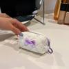 Ins Fashion Sweet Floral Makeup Bag for Girl Cute Print Flower Bow Cosmetic Bags Small Cute Lipstick Cable Earphone Storage Bag