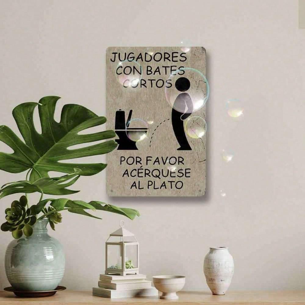 Vintage Spanish Tin Sign Toilet Reminder, 2D Flat Metal Wall Art, Retro Bathroom Decor for Home Bedroom Dining Room