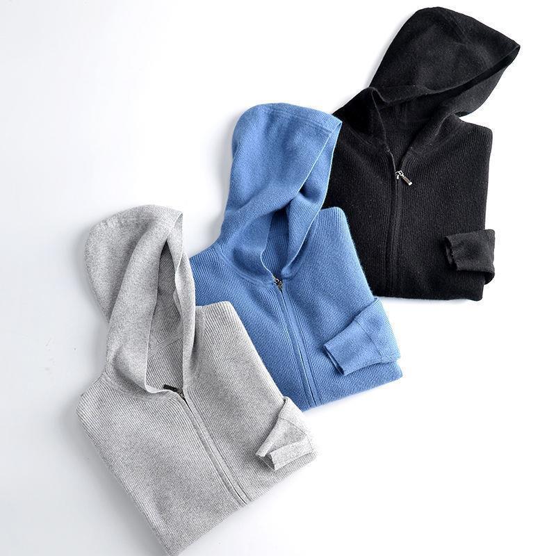 Cardigan Sweats à capuche zippé pour homme Printemps/Automne 2024 - Sweat à capuche en maille unie