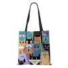 Women Handbag Linen Totes with Family Cat Print Casual Traveling Beach Gift Bags CLE