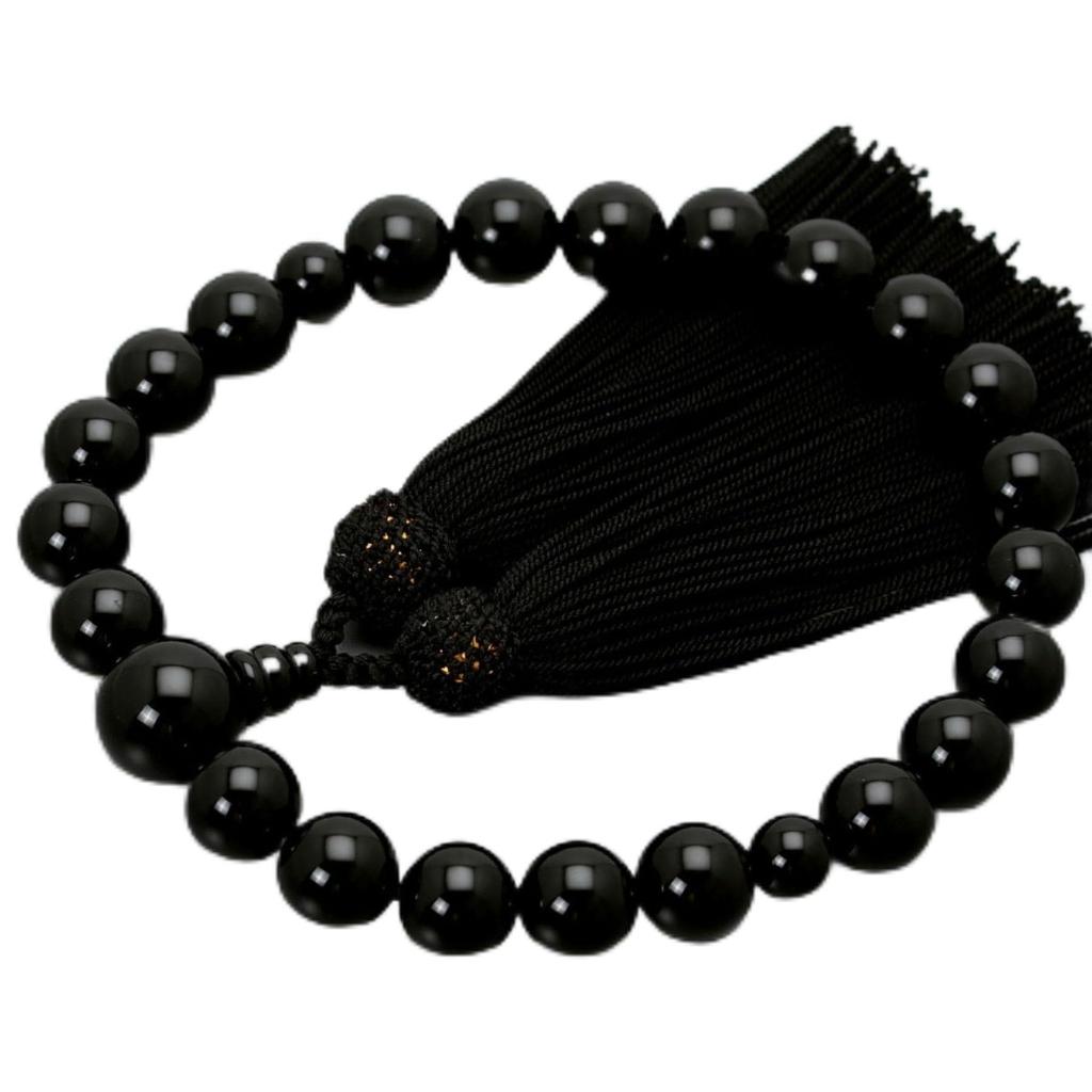 Men's Buddhist Prayer Beads, 22 Black Onyx Beads with Silk Tassel, Suitable for All Sects, Ideal for Informal Funerals, Buddhist Altars, and Buddhist