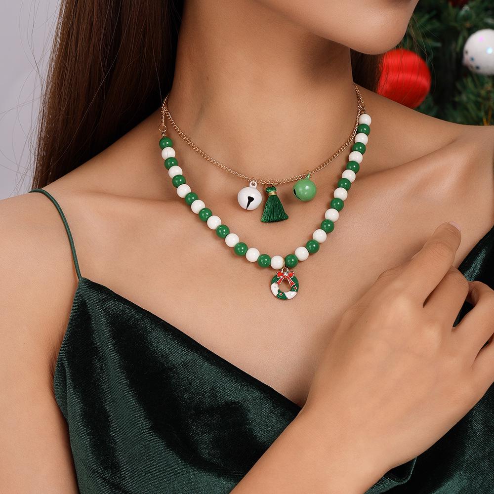 Neue Mode Weihnachtsglockenkranz Perlenquaste Choker-Halskette