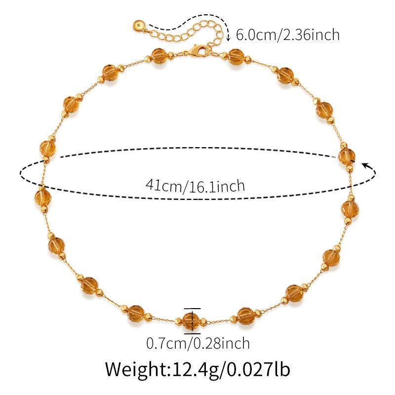 Cadena de Collar de Cuentas de Cristal Transparente Facetado Chapado en Oro Con Extensión