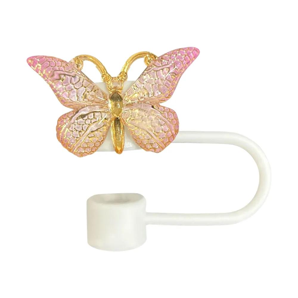 

10MM Butterfly Straw Cover Butterfly Heat-resistant Butterfly Straw Toppers Dust Proof Silicone Straw Covers Cap Drinking Straw