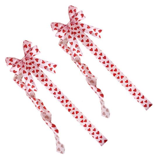 Valentine's Day Decoration Love Heart Bow Hanging Ornament Red Polyester Ribbon for Cabinet Door Wall Festive Home Decor