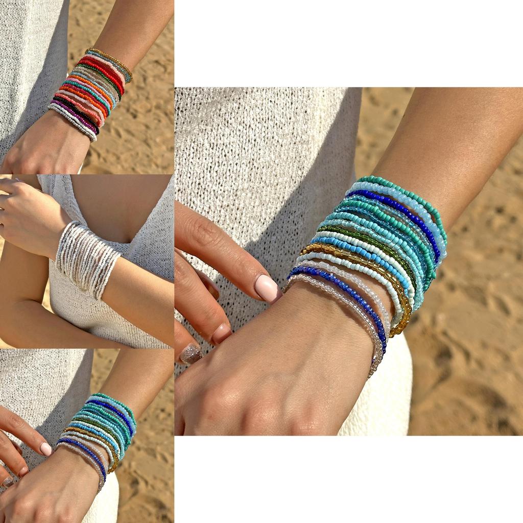 Bohemian Resort Style Crystal Beaded Bracelet Set With Electroplated Finish For Couples Gift