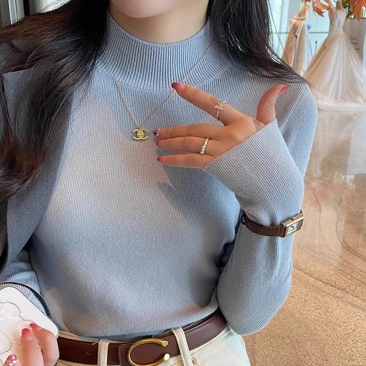 Women's Slim-Fit Solid Color Long-Sleeve Half-High Neck Sweater
