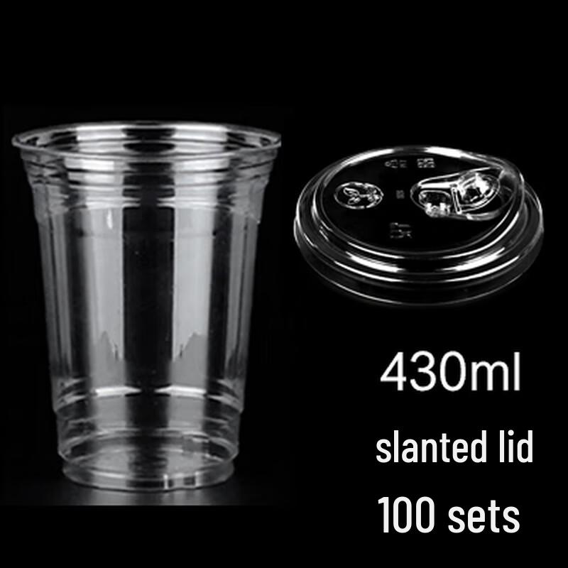 Yunduo Disposable 430ml Plastic Cold Drink & Coffee Cups with Lids, 100-Pack