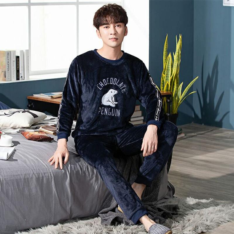 Cute Crew Neck Men's Pajamas Set Autumn Winter Casual Simple New Men's Sleepwear Cartoon Vintage Home Wear