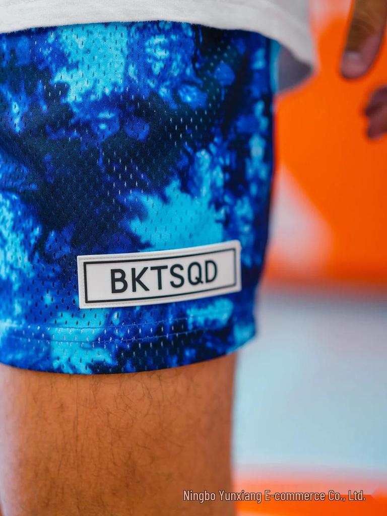 BKTSQD Men's Quick-Dry Splatter-Ink Mesh Basketball Shorts