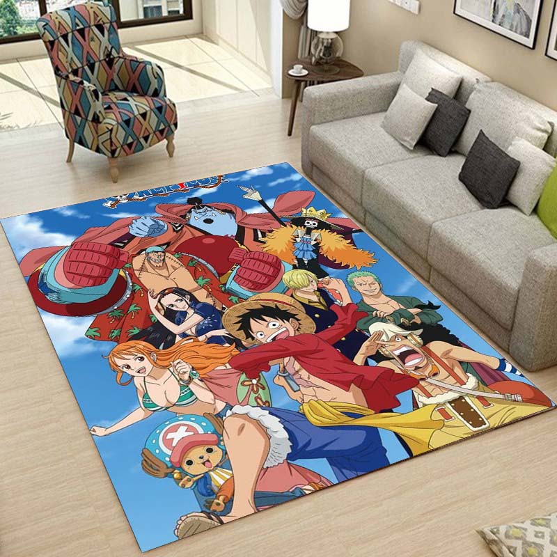 One Piece Luffy & Crew Pattern Printed Rug, Anime Style Home Decor, Anti-slip & Stain-resistant Carpet for Bedroom & Living Room