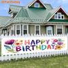 Happy Birthday Banner, Flowers & Happy Birthday Letter Design, Polyester Outdoor Lawn Wall Holiday Party Decoration