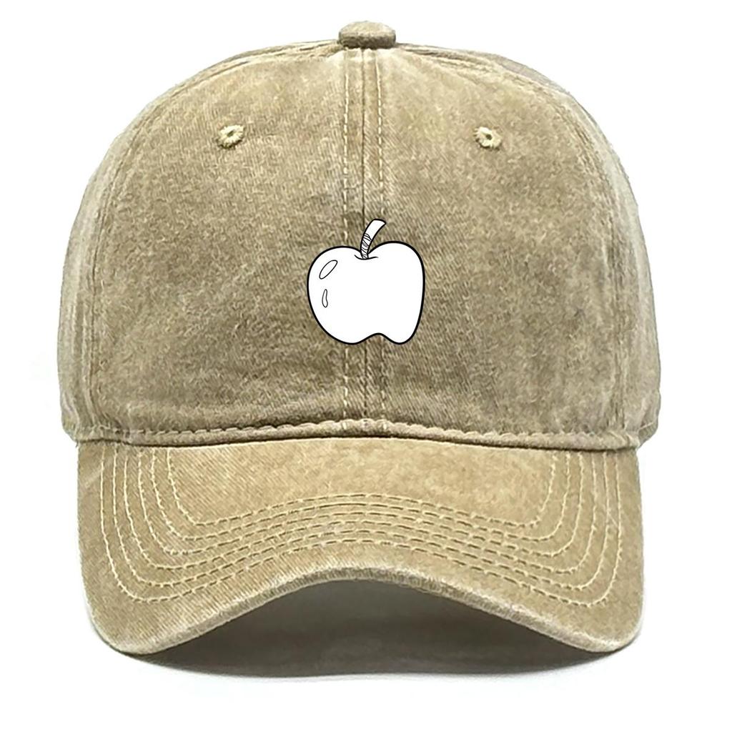 Weiße Apfel-Print Snapback Baseballkappe, Frucht-Netz-Kappe Verstellbarer Riemen Kopfbedeckung Used-Look Retro Verstellbare Baseballkappe