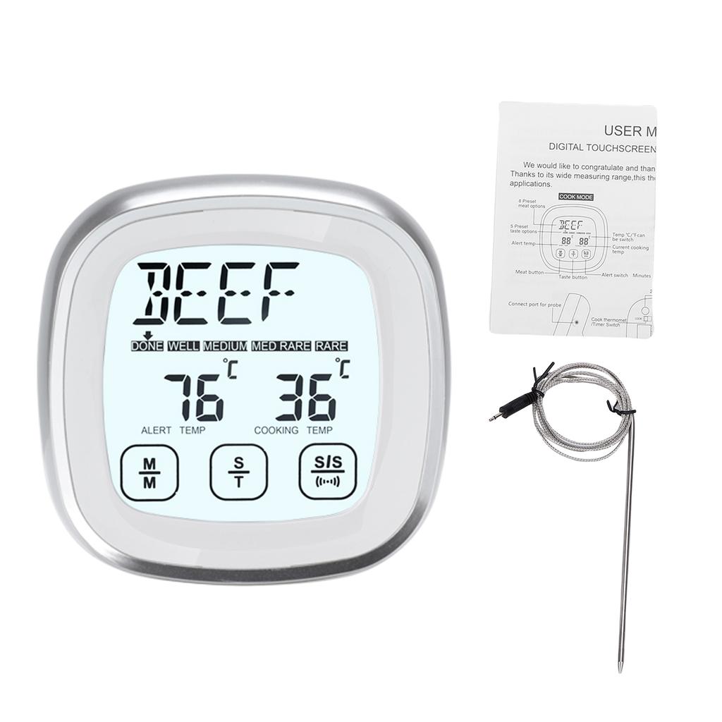 Digital Food Thermometer, BBQ Grill Mt Thermometer with Timer, 9 Preset Modes, 5 Doneness Levels, Temperature Alarm, Backlight, Magnetic Base