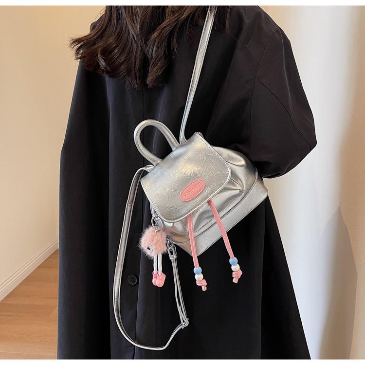College Student Cute Backpack Lightweight Girls Casual Silver Bag Chain Backpack Ladies