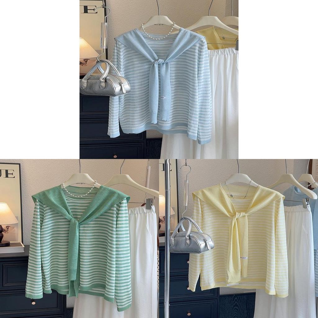 Summer Knit Top With Stripes For Casual Wear In Polyester Fabric For Women