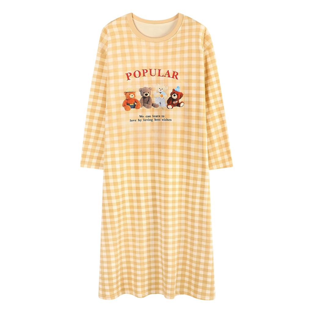 Pajamas Women'S Spring And Autumn Pure Cotton Long-Sleeved Autumn Long Round Neck Cute Cartoon Women'S Pajamas Skirt