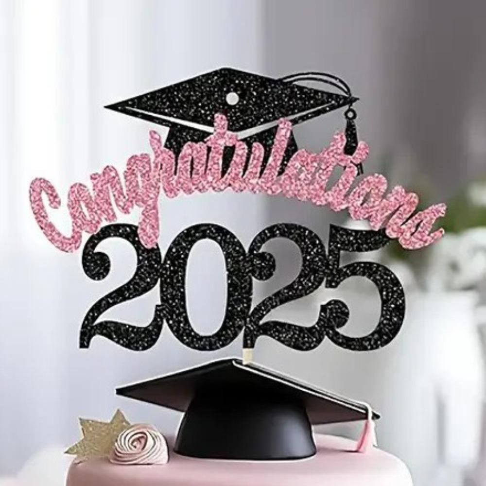 5pcs Glitter Congratulations Cake Card Handmade Graduation Cupcake Toppers  Party Cake Decorations