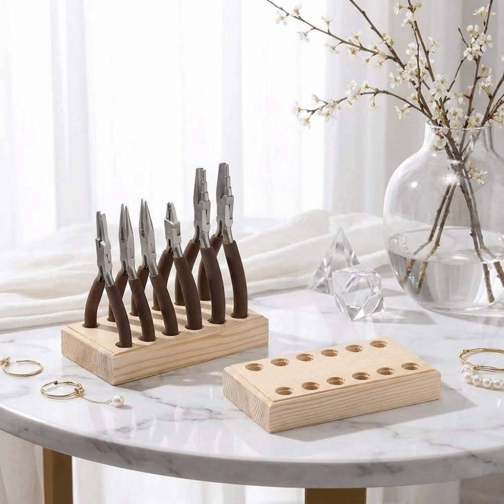 Wooden Tool Holder Non Slip Multi-slots Wood Stand Keep Neat Pliers Storage Holder Craft Tool