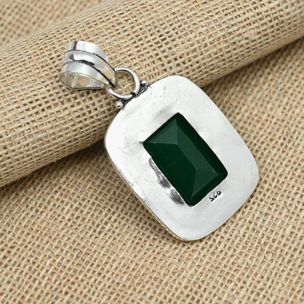 Grüner Onyx-Edelstein, 925er-Sterlingsilber, handgefertigter Schmuck, Jahrestagsgeschenk-Anhänger