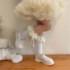 Breathable Cotton Hosiery Socks for Girls Toddler Stretchy Knee High Socks Puff Edge Lace Bows Socks for Autumn Spring