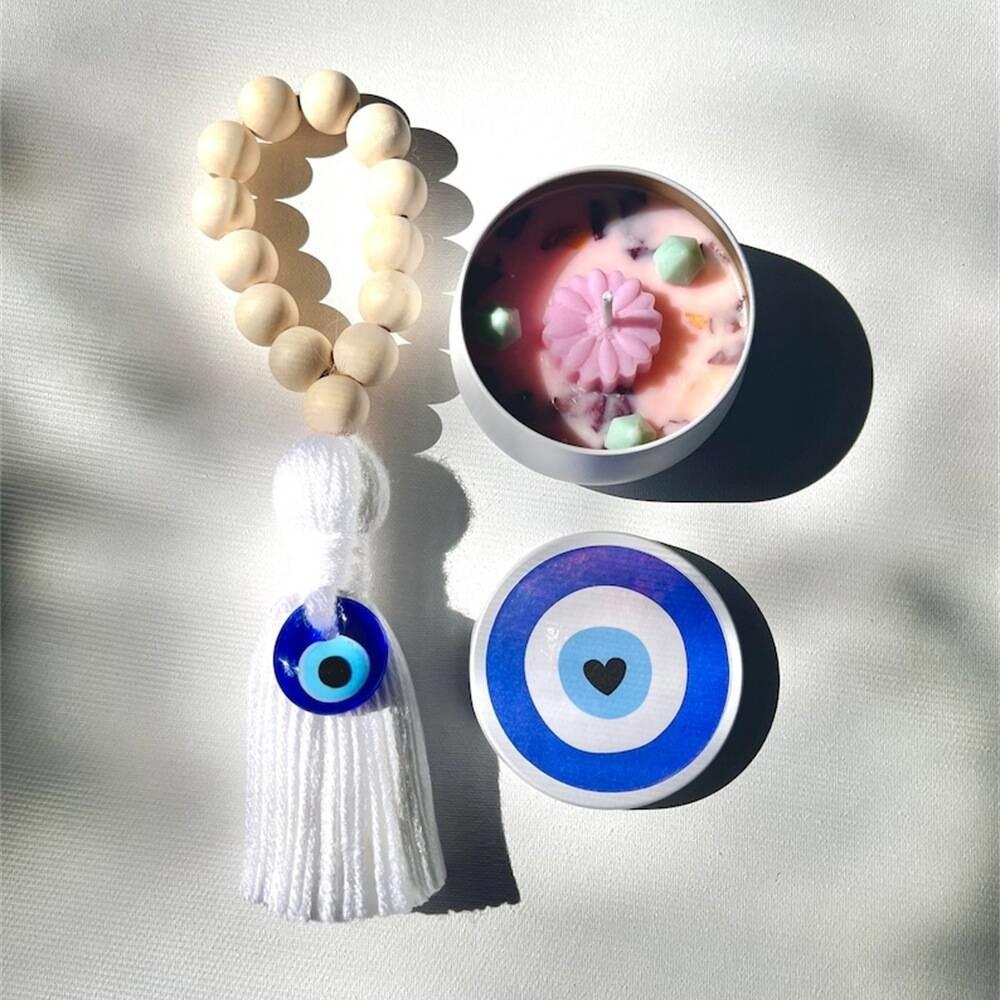 Handmade Boho Evil Eye Hanging Ornament, Wood Bead Tassel Lucky Charm For Car Home Door Decor