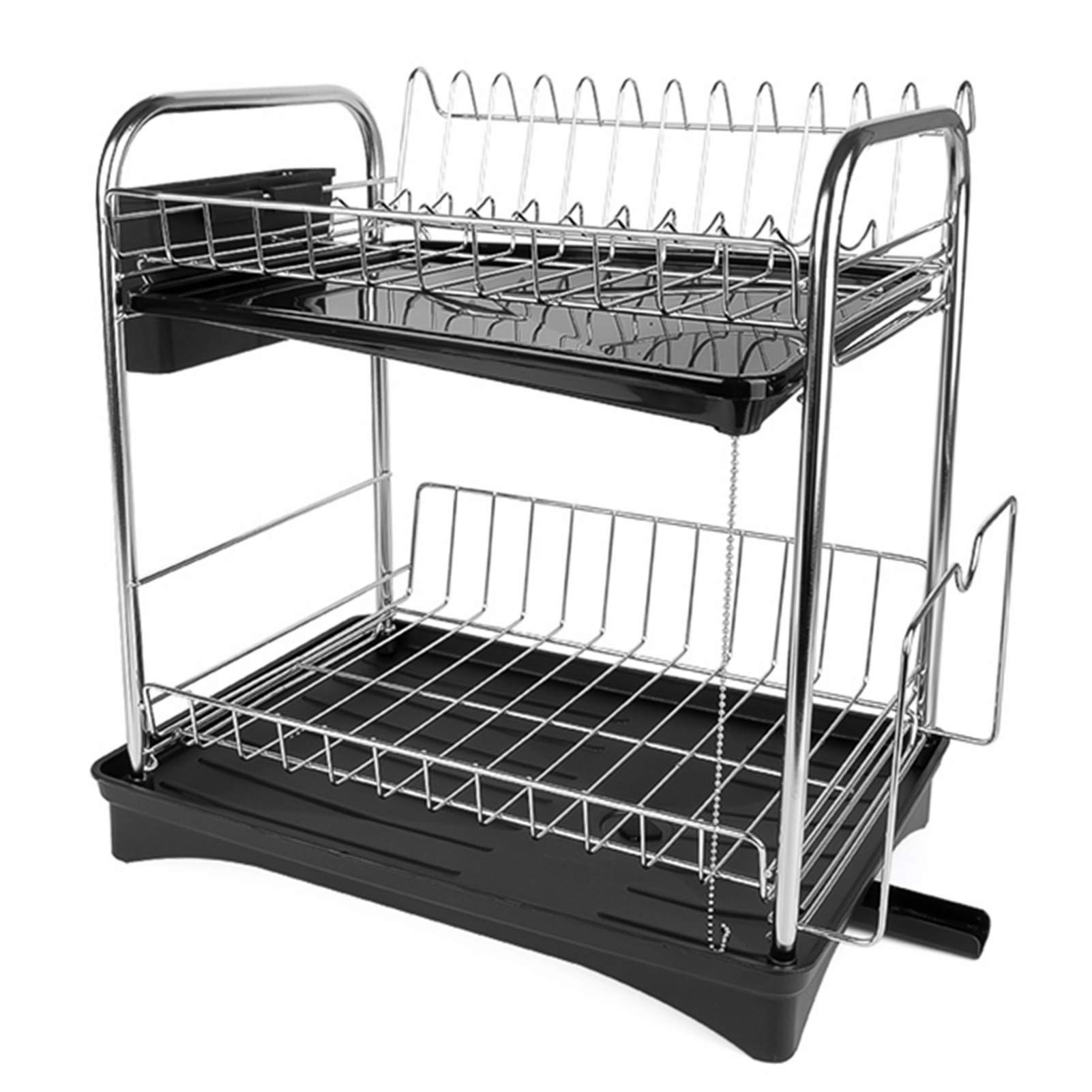 

Plastic Dish Drainer 2 Tier Dish Stainless Steel Chopstick Cutting Board Water Dish Drainer Kitchen Storage Rack, Drainer, Holder, Holder, Tray, чёрный