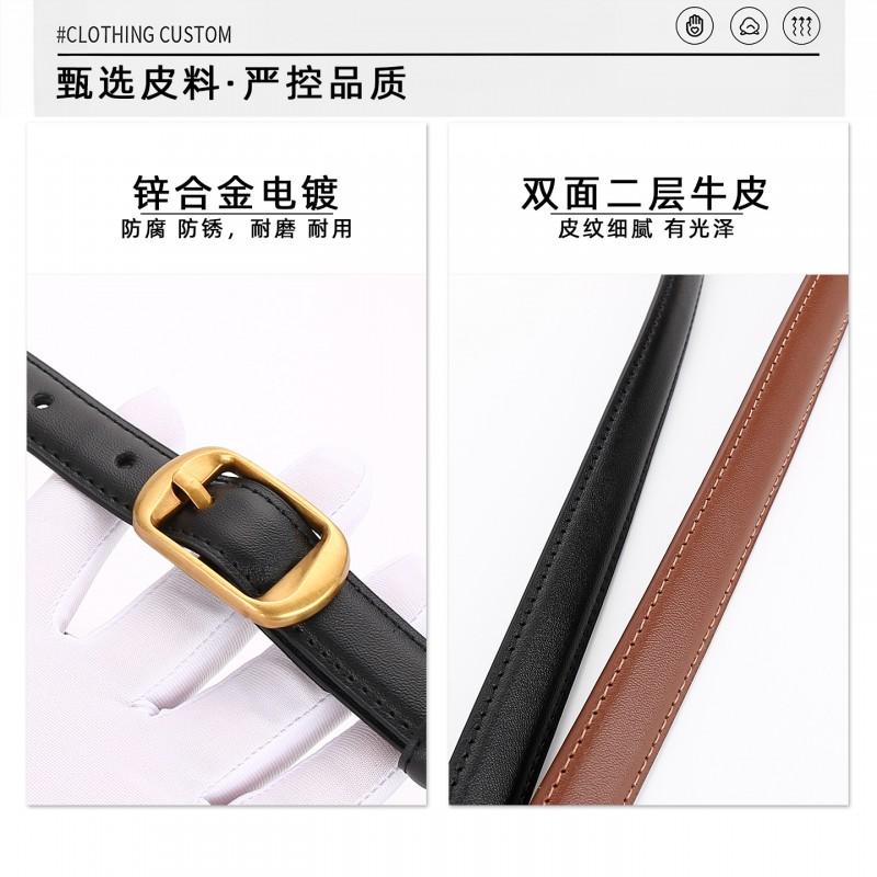 Womens Slim Genuine Leather Belt With Zinc Alloy Buckle Vintage Style Waist Accessory Casual Office Chic Outfits