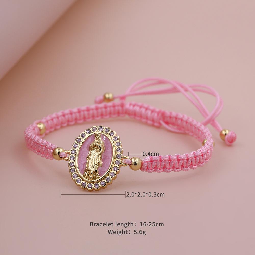 Handmade Virgin Mary Braided Bracelet Gold Plated Rope Shell Zirconia Religious Jewelry for Women Gifts