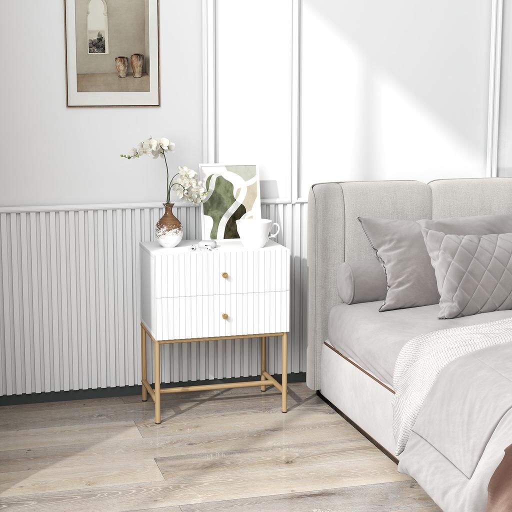 Elegant Two-Drawer Bedside Table - White