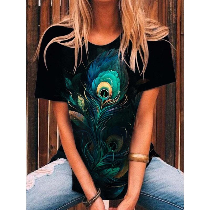 

Женские футболки с 3D-принтами бабочек, футболки с коротким рукавом, топы, футболки с круглым вырезом с 3D-принтами, летняя повседневная женская одежда S