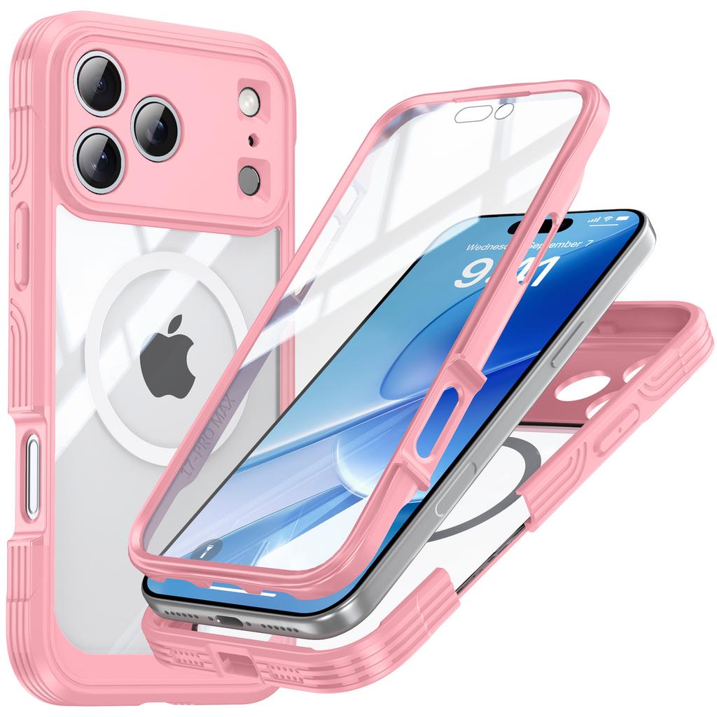 For iPhone 17 Pro Max Magnetic Case PC+TPU Phone Cover with Tempered Glass Screen Film