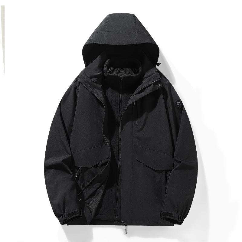 Autumn and Winter Three-in-one Jacket for Men and Women, Removable Hood, Water-repellent Jacket, Waterproof and Windproof Mountaineering Jacket