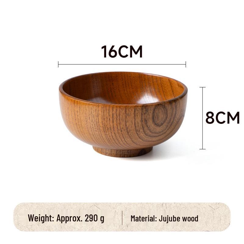 Natural Solid Wood Anti-Scald Jujube Bowl - Chinese Style Children's Rice & Noodle Bowl